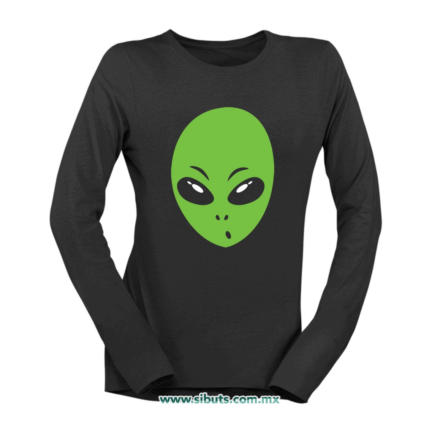 Playera Mujer Manga Larga Cabeza de Alien