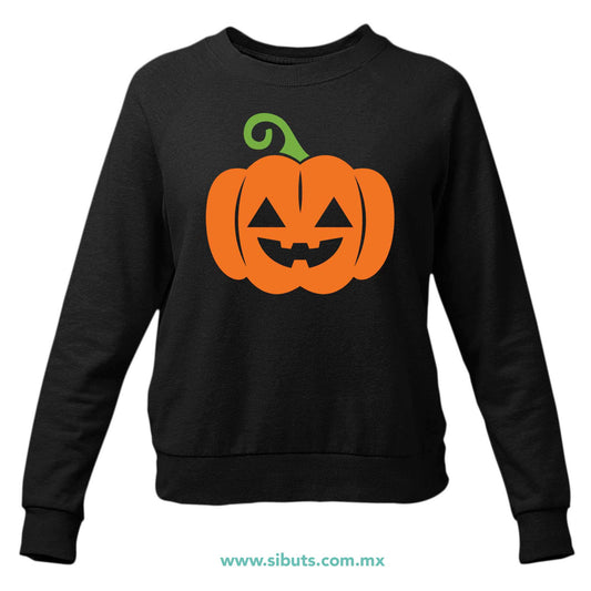 Sudadera Mujer Cuello Redondo Halloween Calabaza Naranja