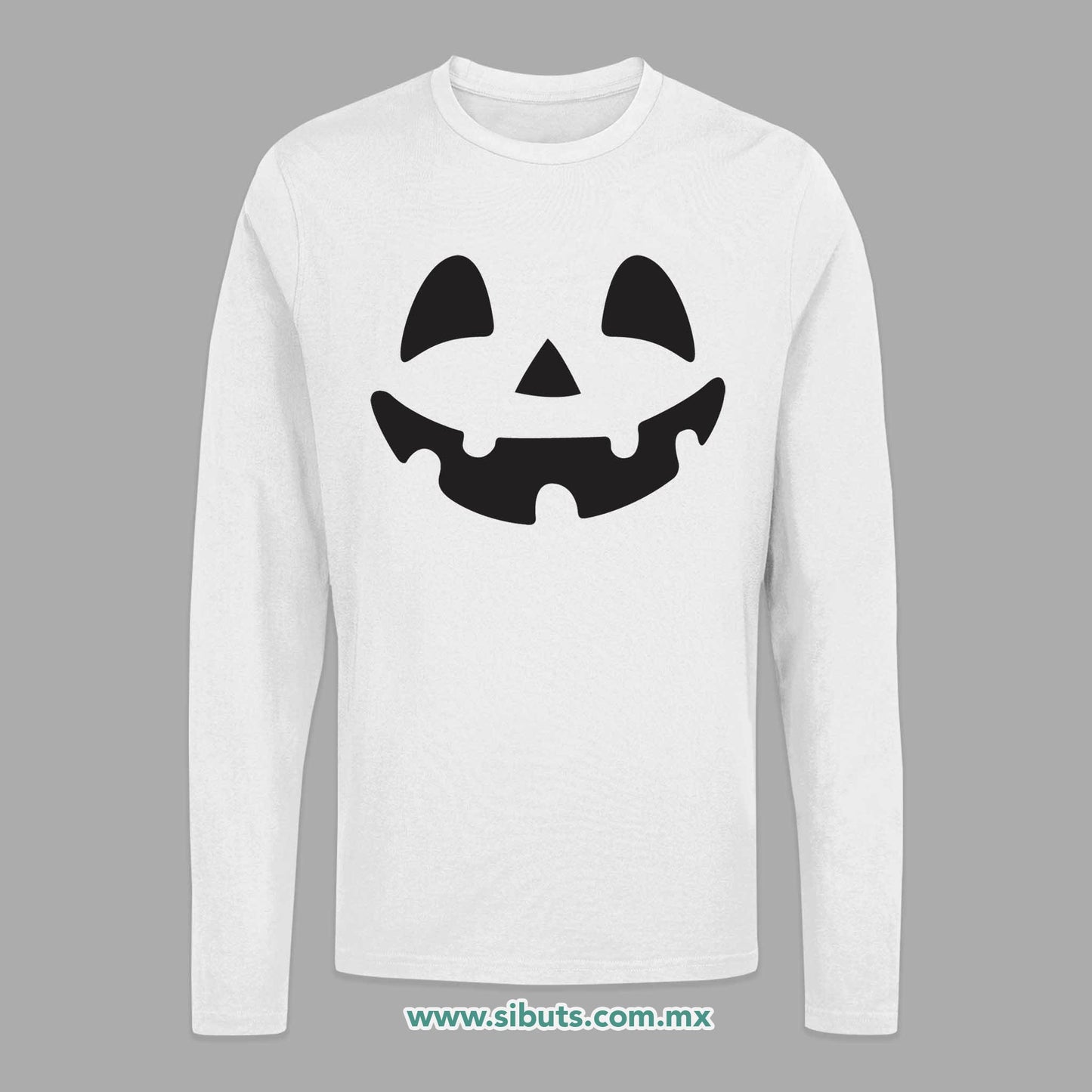Playera Hombre Manga Larga Halloween Calabaza Feliz