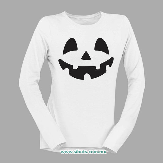 Playera Mujer Manga Larga Halloween Calabaza Feliz