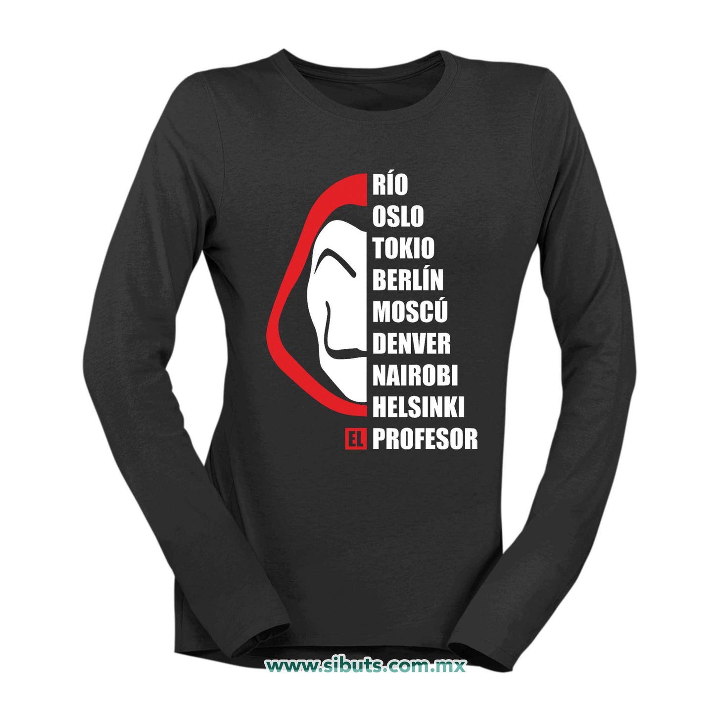 Playera Mujer Manga Larga Nombres Casa Papel