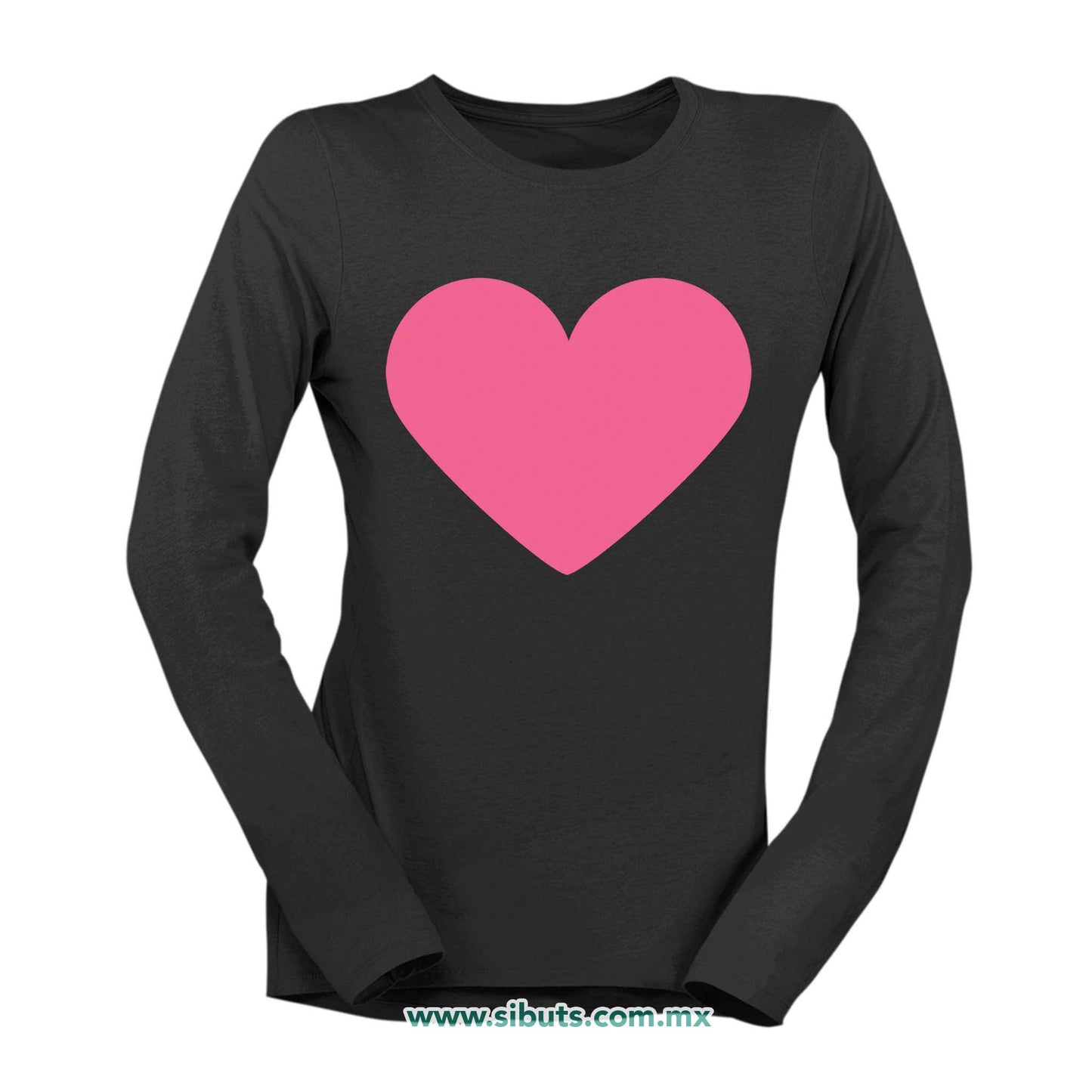 Playera Mujer Manga Larga Corazón Rosa