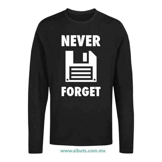 Playera Hombre Manga Larga Retro Disquete Never Forget