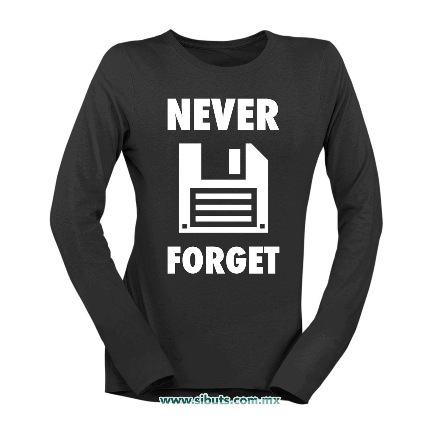 Playera Mujer Manga Larga Retro Disquete Never Forget