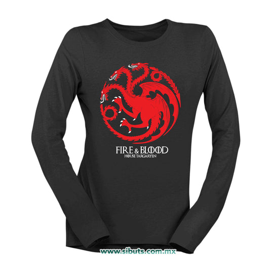 Playera Mujer Manga Larga Game Of Thrones House Targaryen Fire And Blood