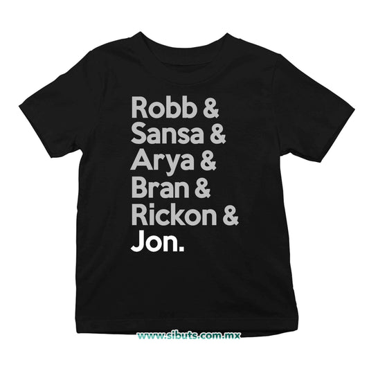 Playera Niño Game Of Thrones Names Jon Sansa Arya