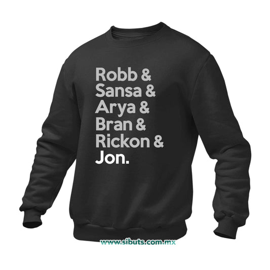 Sudadera Hombre Cuello Redondo Game Of Thrones Names Jon Sansa Arya