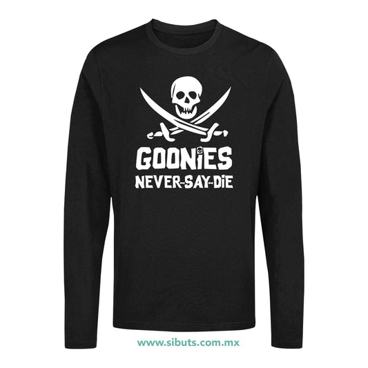 Playera Hombre Manga Larga Goonies Never Say Die