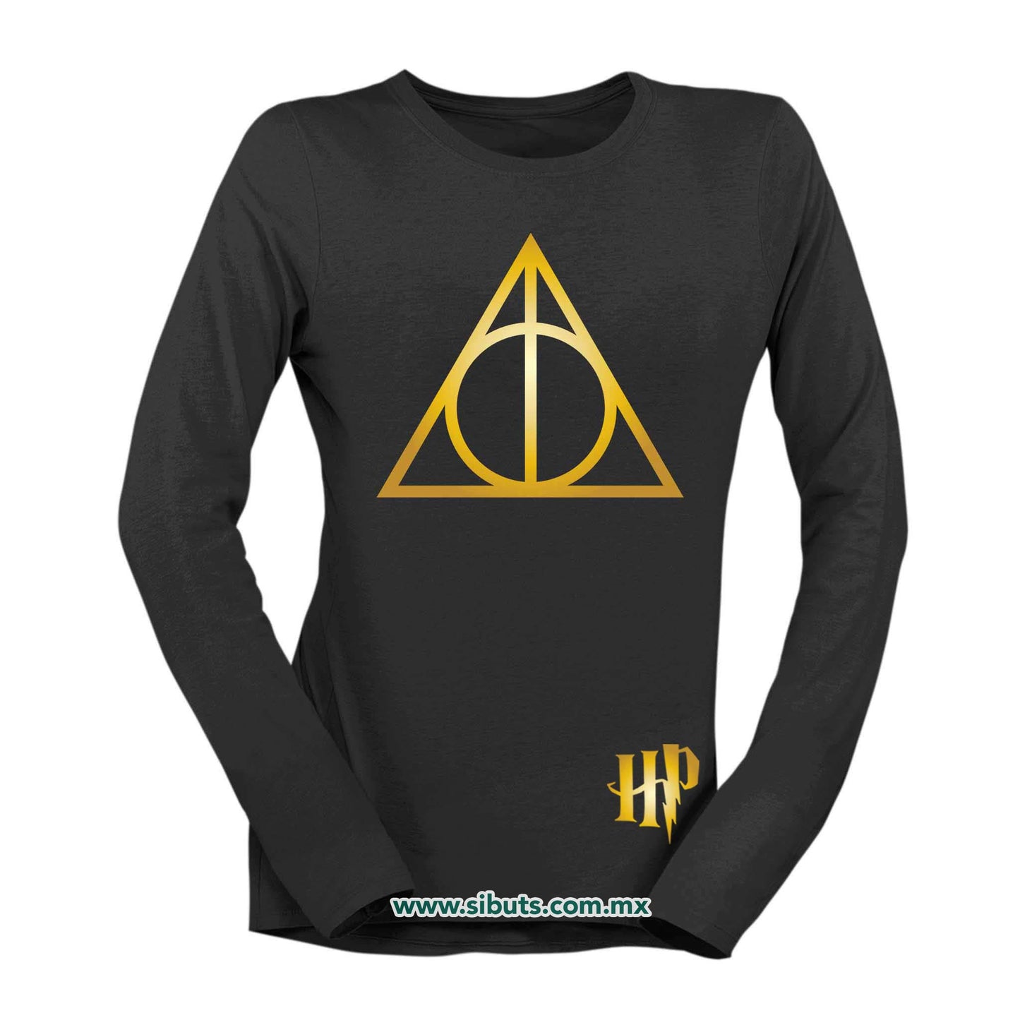 Playera Mujer Manga Larga Harry Potter Deathly Dorado