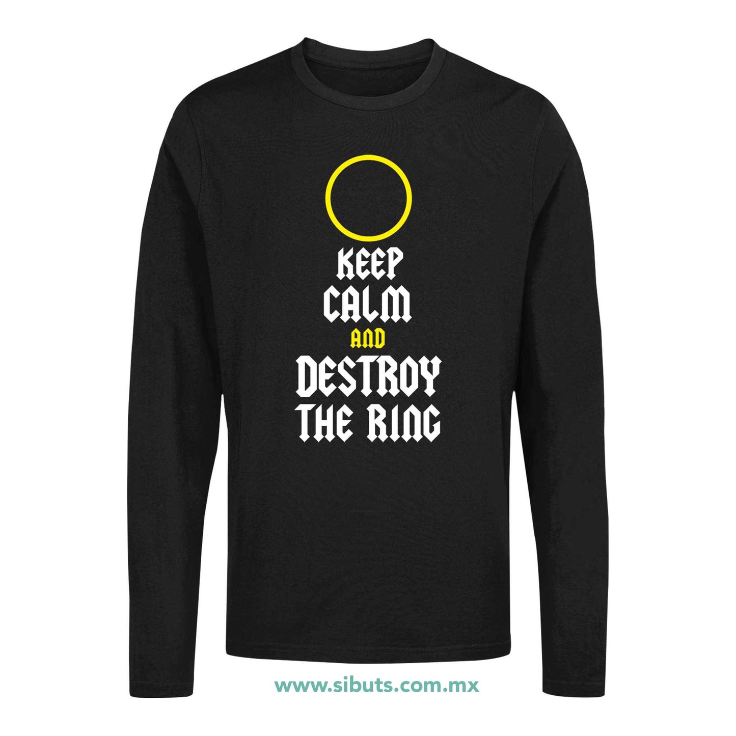 Playera Hombre Manga Larga Señor de los Anillos Keep Calm Destroy The Ring