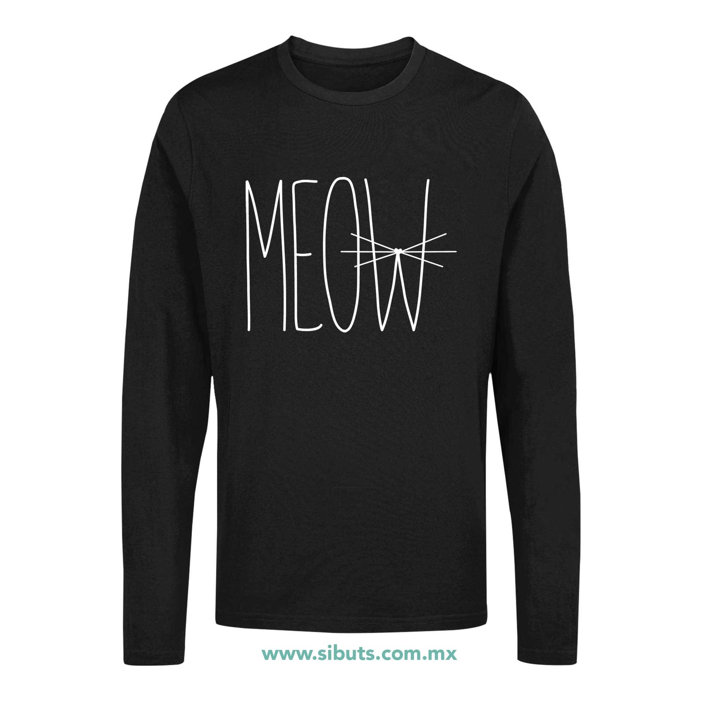 Playera Hombre Manga Larga Gato Meow