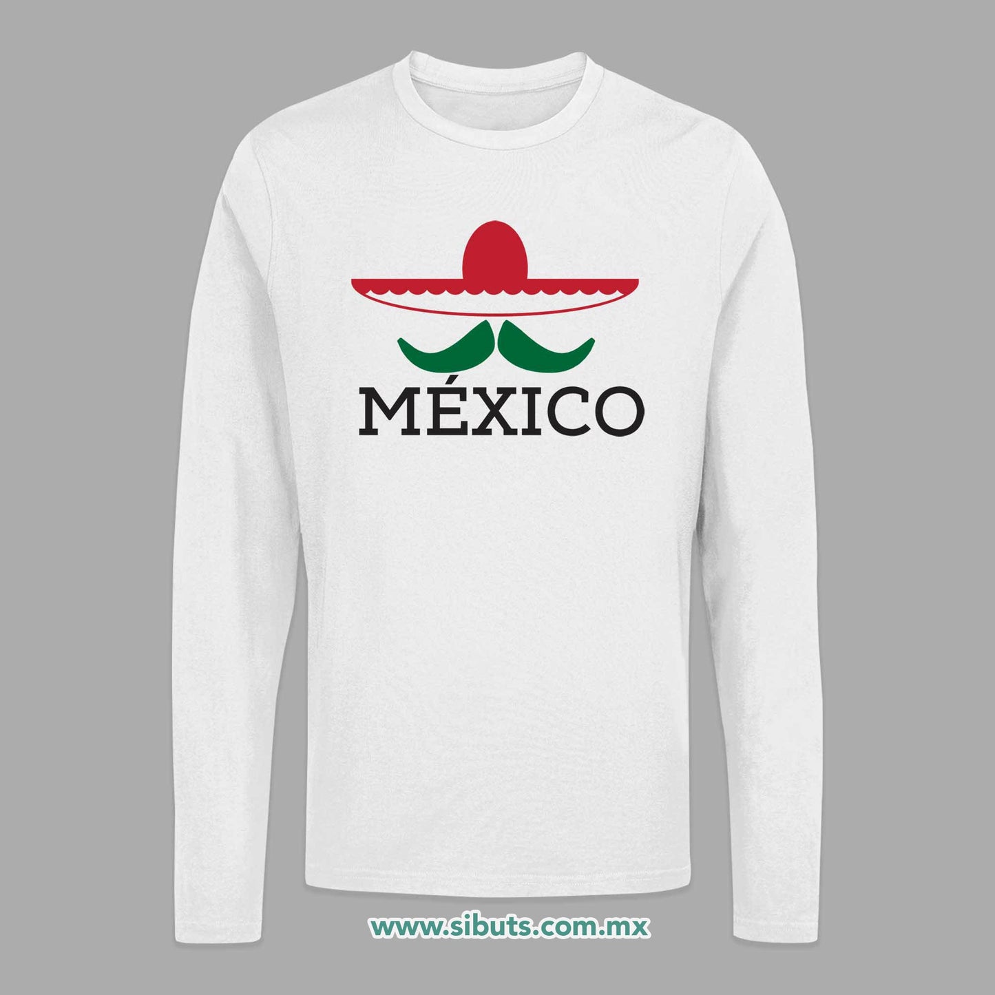 Playera Hombre Manga Larga México Bigote y Sombrero