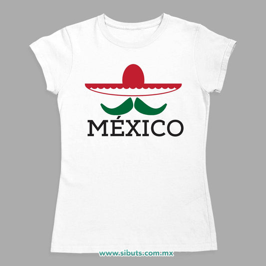Playera Mujer México Bigote y Sombrero