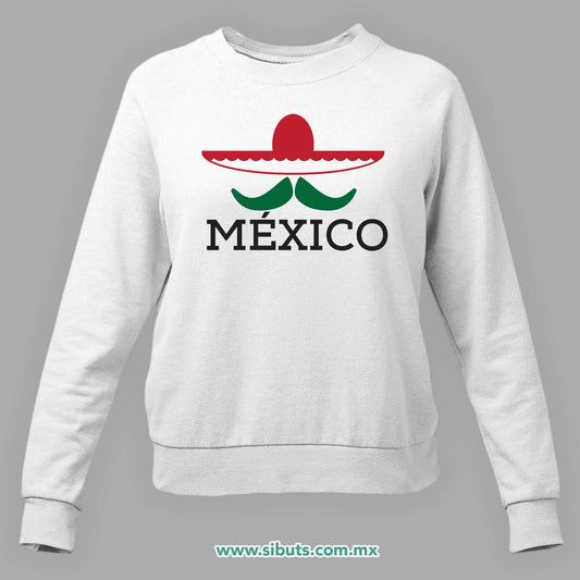Sudadera Mujer Cuello Redondo México Bigote y Sombrero