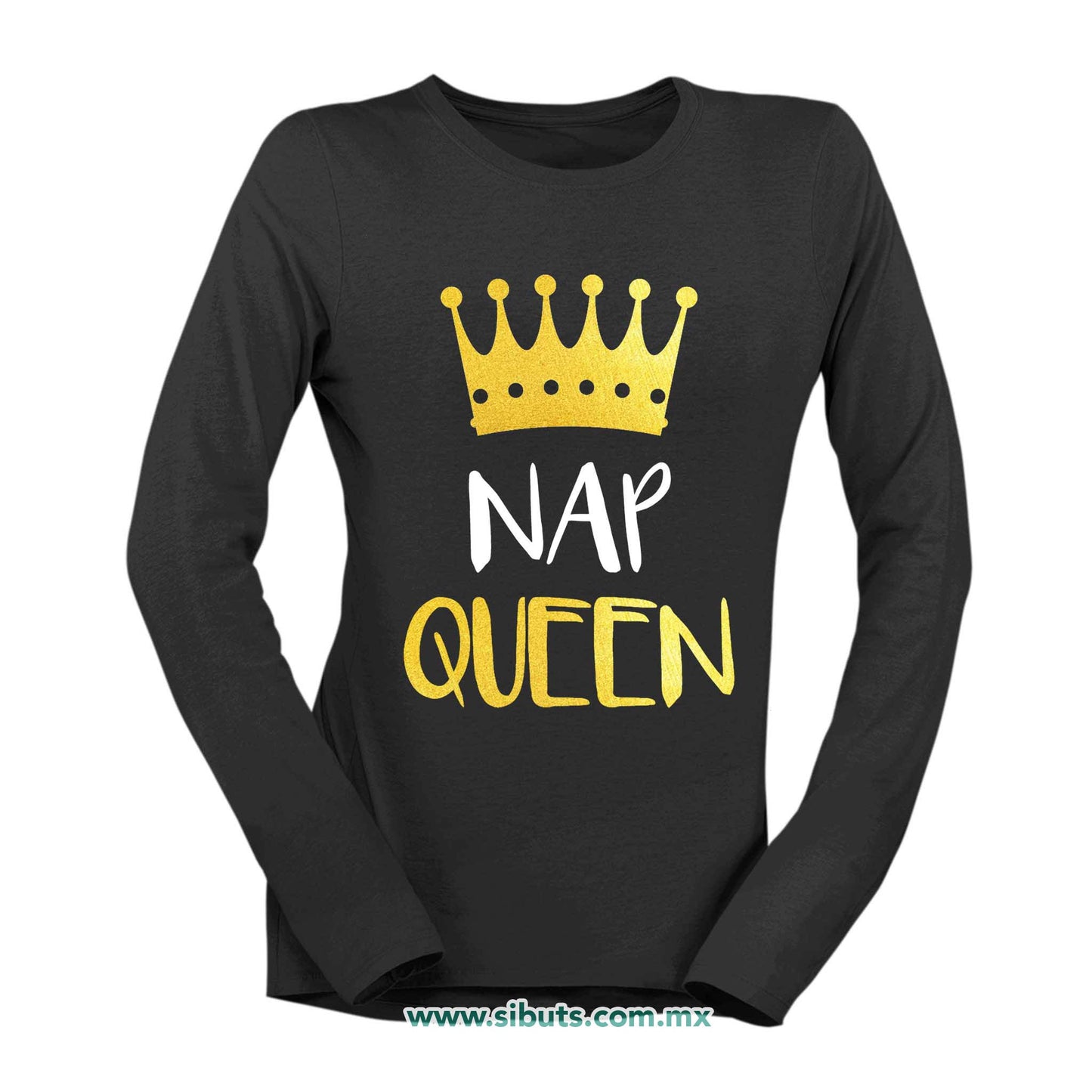 Playera Mujer Manga Larga Frase Nap Queen