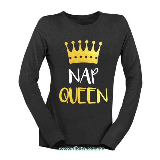 Playera Mujer Manga Larga Frase Nap Queen
