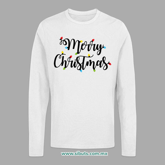 Playera Hombre Manga Larga Merry Chrismas Focos