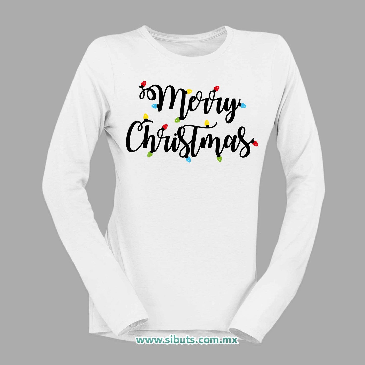Playera Mujer Manga Larga Merry Chrismas Focos