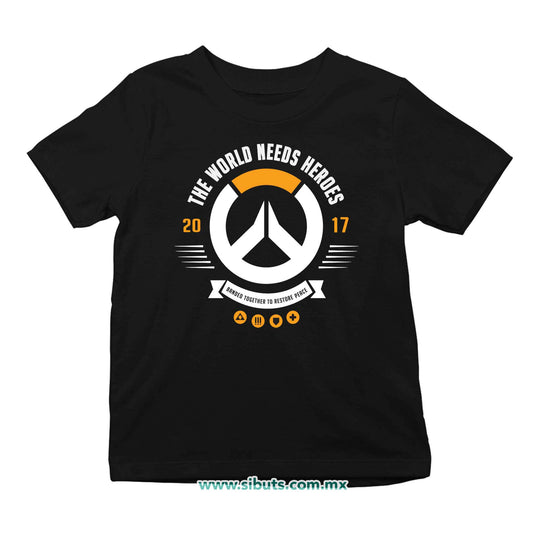 Playera Niño Overwatch World Needs Heroes Gamer