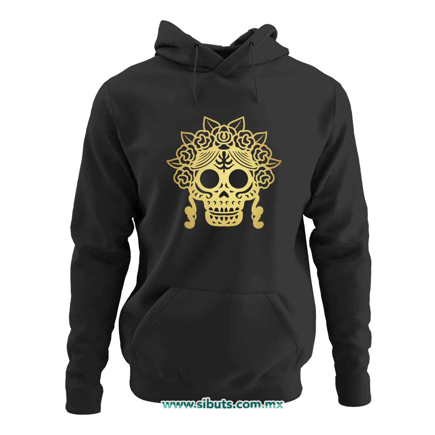 Sudadera Mujer Gorro Papel Picado Catrina Dorada Día de Muertos