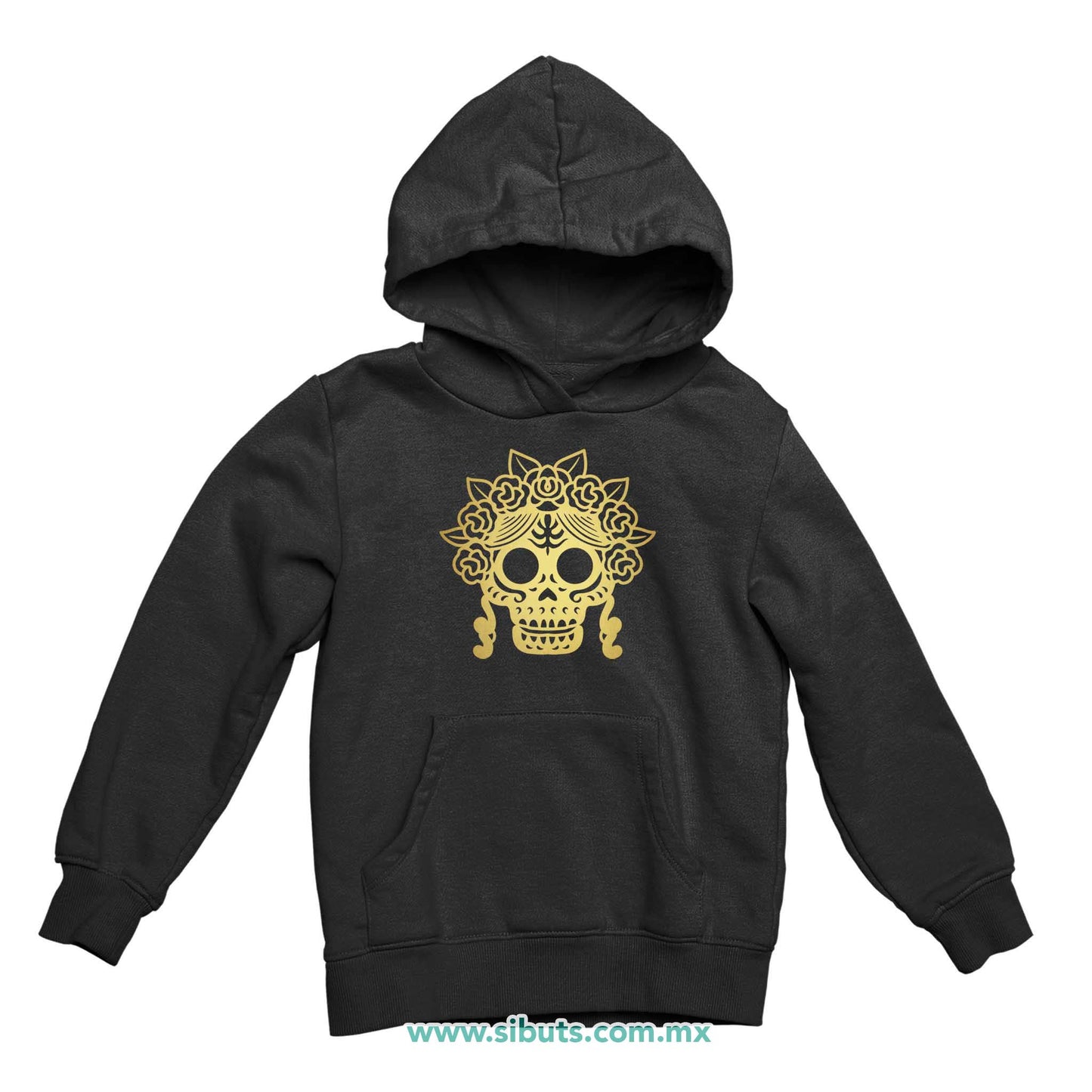 Sudadera Niña Gorro Papel Picado Catrina Dorada Día de Muertos