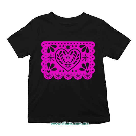 Playera Niña Papel Picado Corazón Día de Muertos