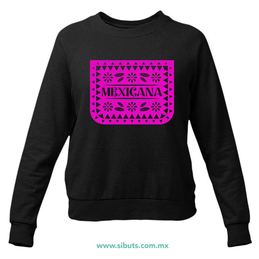 Sudadera Mujer Cuello Redondo Papel Picado Mexicana Día de Muertos