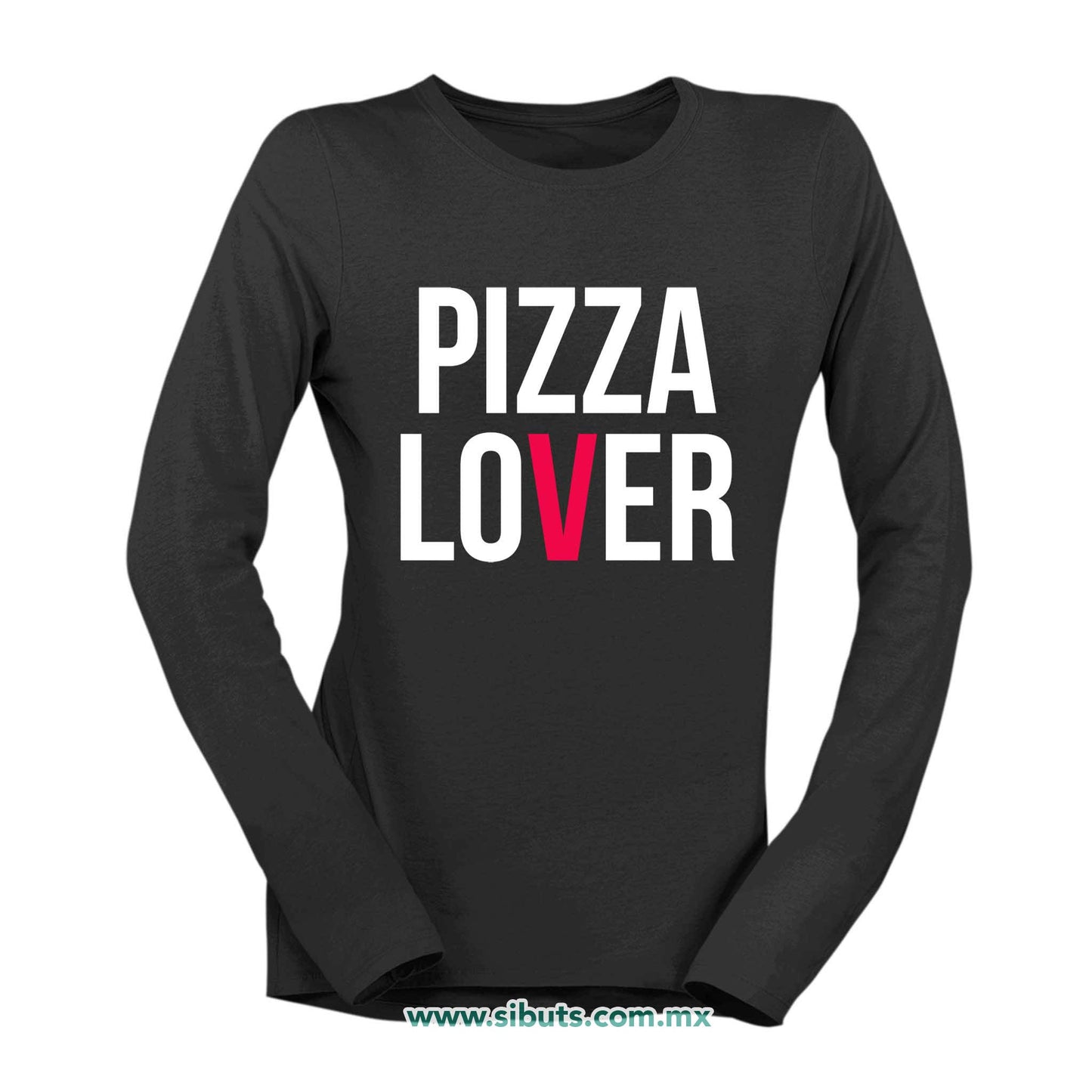 Playera Mujer Manga Larga Pizza Lover