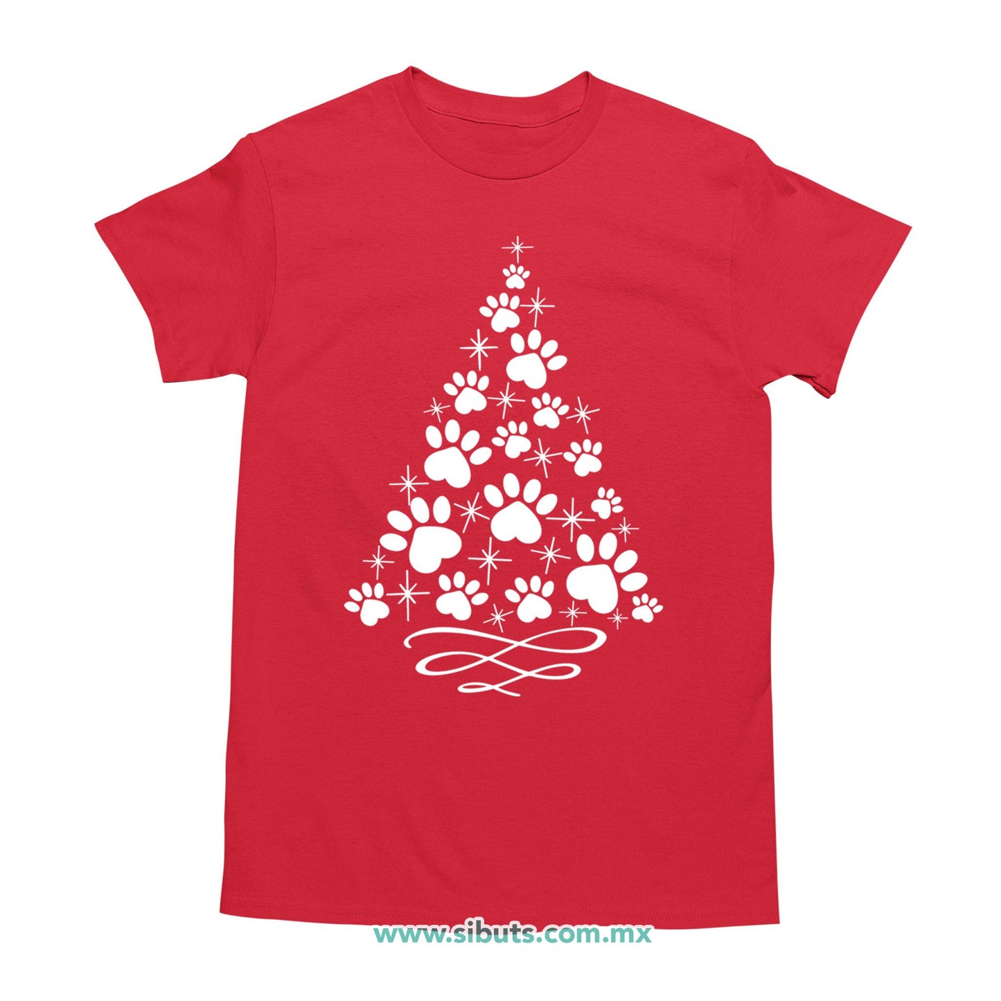 Playera Hombre Árbol Navidad Con Huella De Perrito