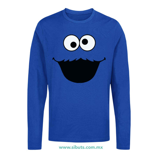 Playera Hombre Manga Larga Plaza Sesamo Cookie Monster