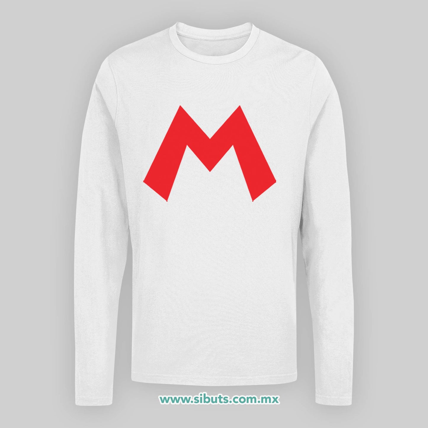 Playera Hombre Manga Larga Super Mario Bross Rojo