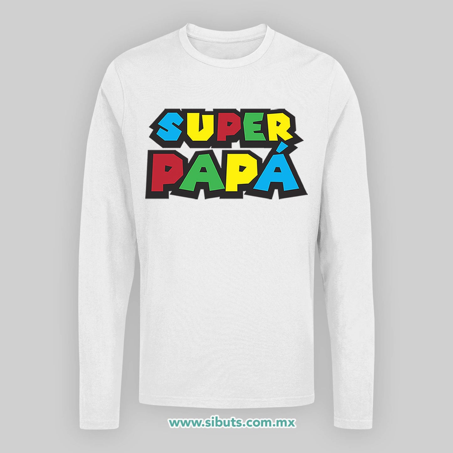 Playera Hombre Manga Larga Super Papá Mario Bros
