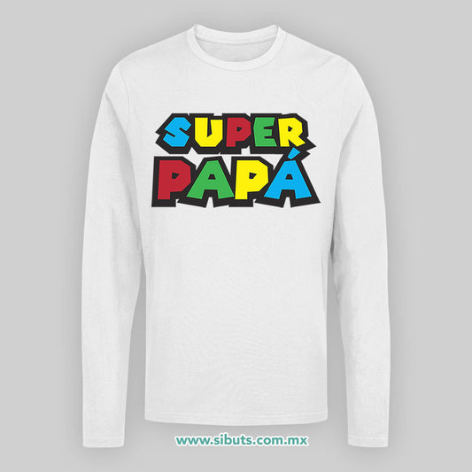 Playera Hombre Manga Larga Super Papá Mario Bros