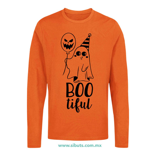 Playera Hombre Manga Larga Halloween Boo Tiful