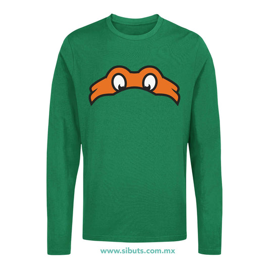 Playera Hombre Manga Larga Tortuga Ninja Miguel Angel