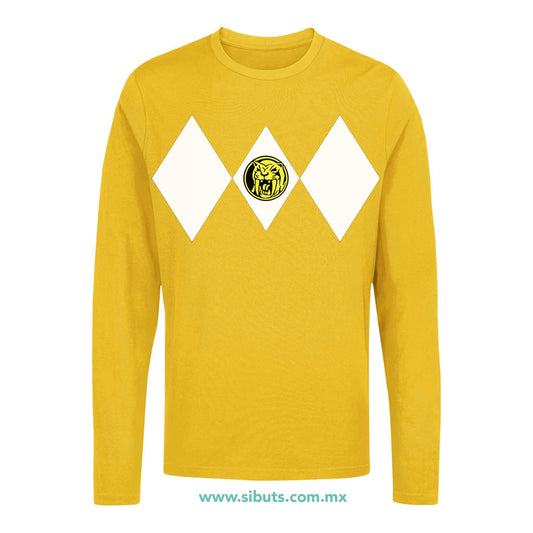 Playera Hombre Manga Larga Power Ranger Amarillo