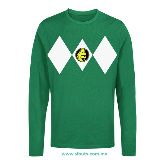 Playera Hombre Manga Larga Power Ranger Verde