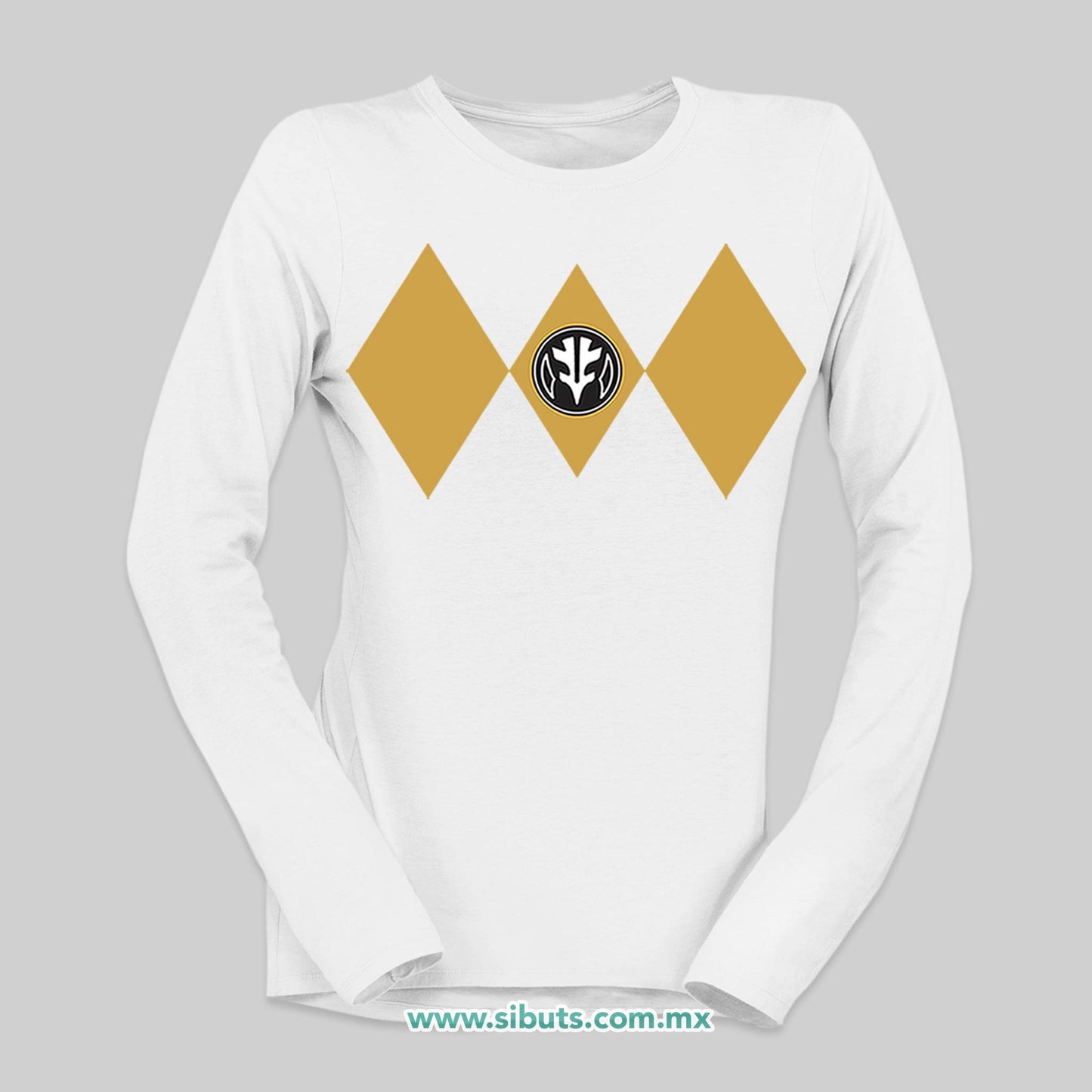 Playera Mujer Manga Larga Power Ranger Blanco