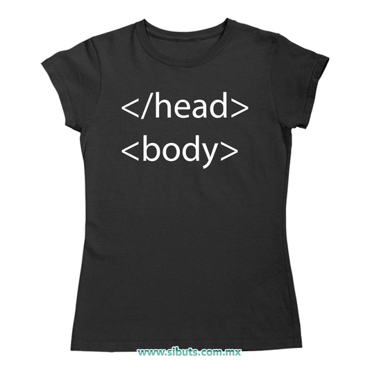 Playera Mujer Geek Head Body HTML Código