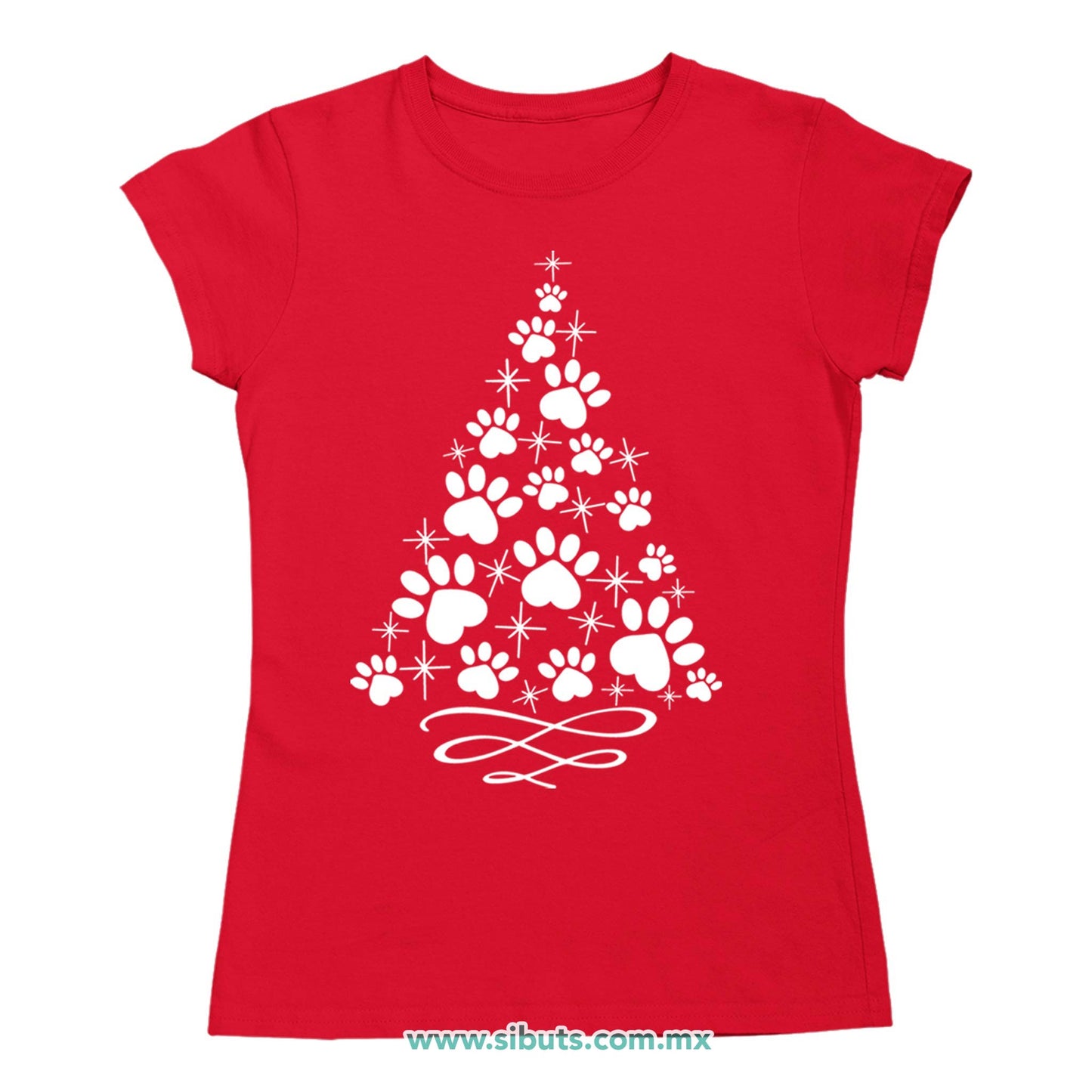 Playera Mujer Árbol Navidad Con Huella De Perrito