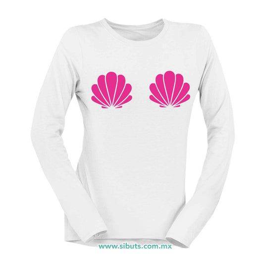 Playera Mujer Manga Larga Conchas Sirena