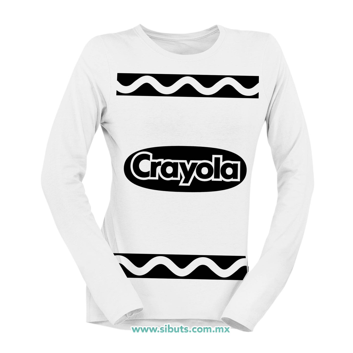 Playera Mujer Manga Larga Crayola Blanca