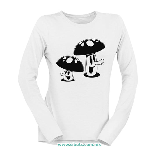 Playera Mujer Manga Larga Mushrooms Hongos