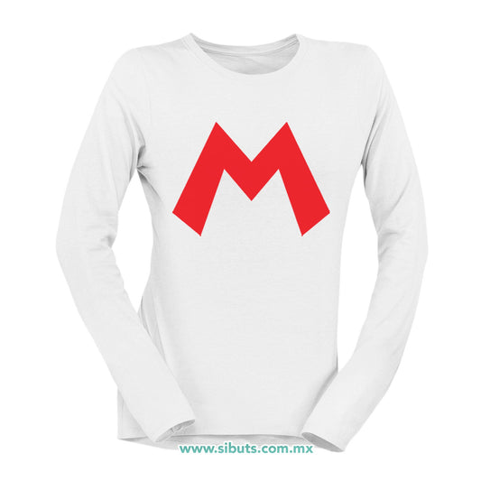 Playera Mujer Manga Larga Super Mario Bross Rojo