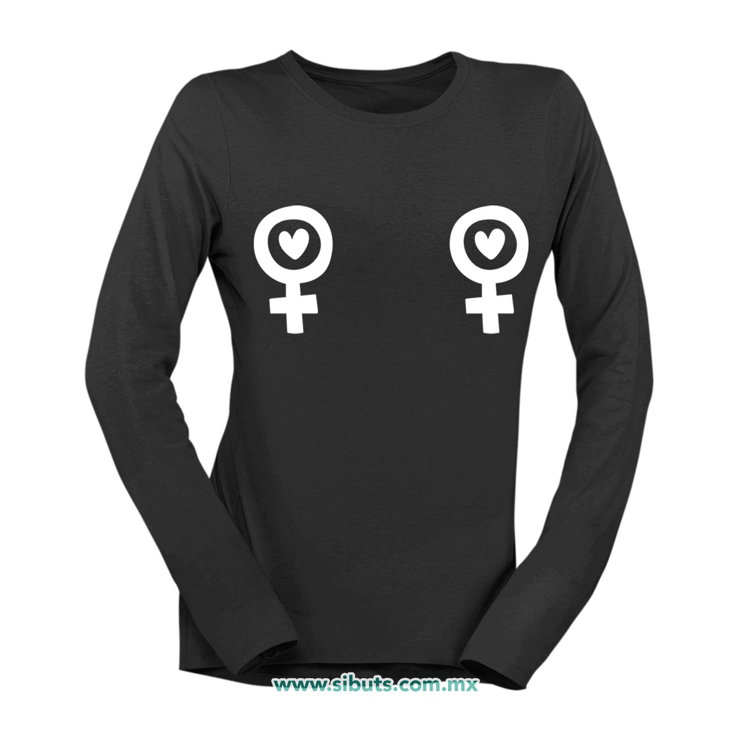 Playera Mujer Manga Larga Siímbolo Feminista Boobs