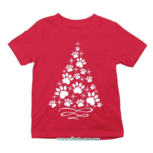Playera Niño Árbol Navidad Con Huella De Perrito