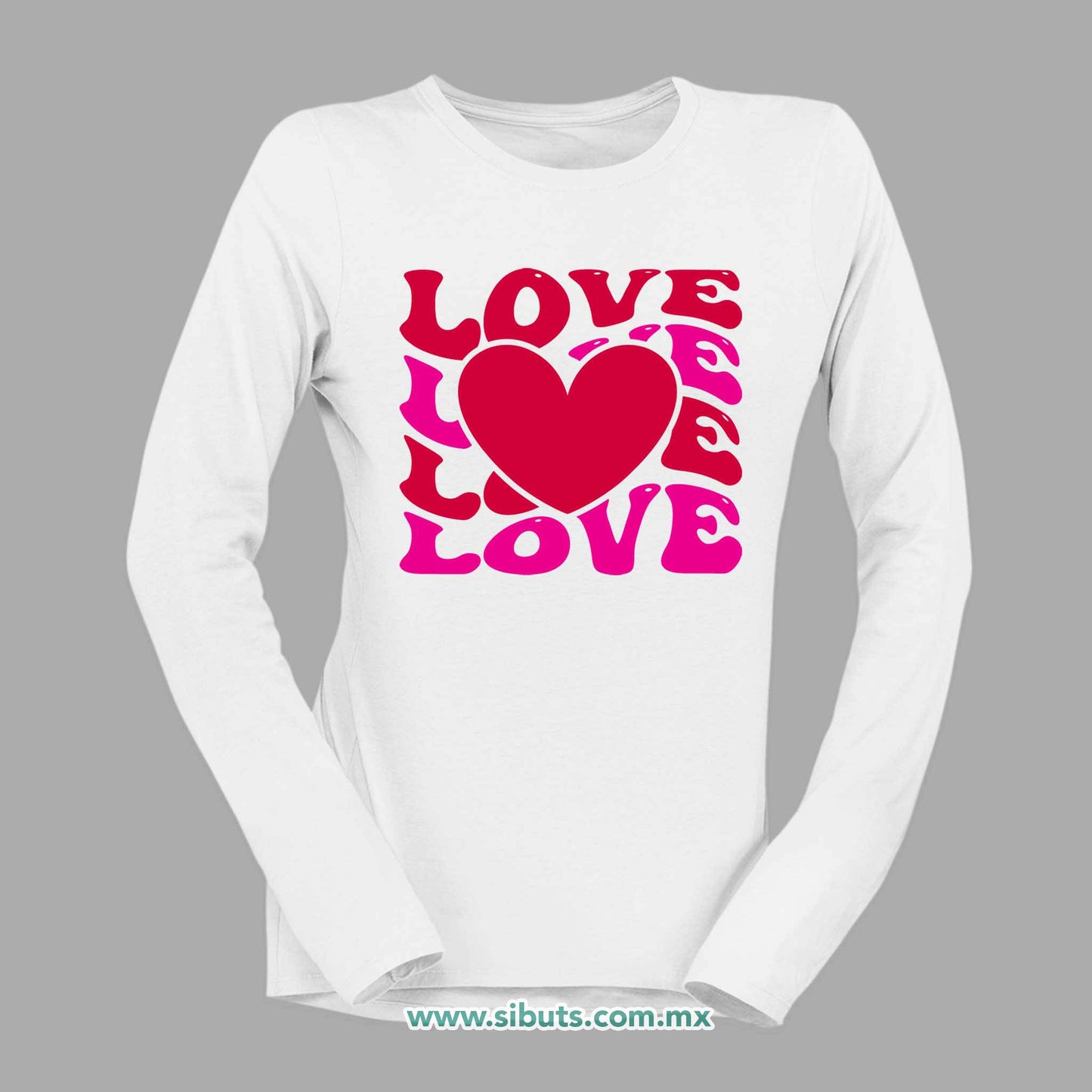 Playera Mujer Manga Larga San Valentin Love Love Corazón