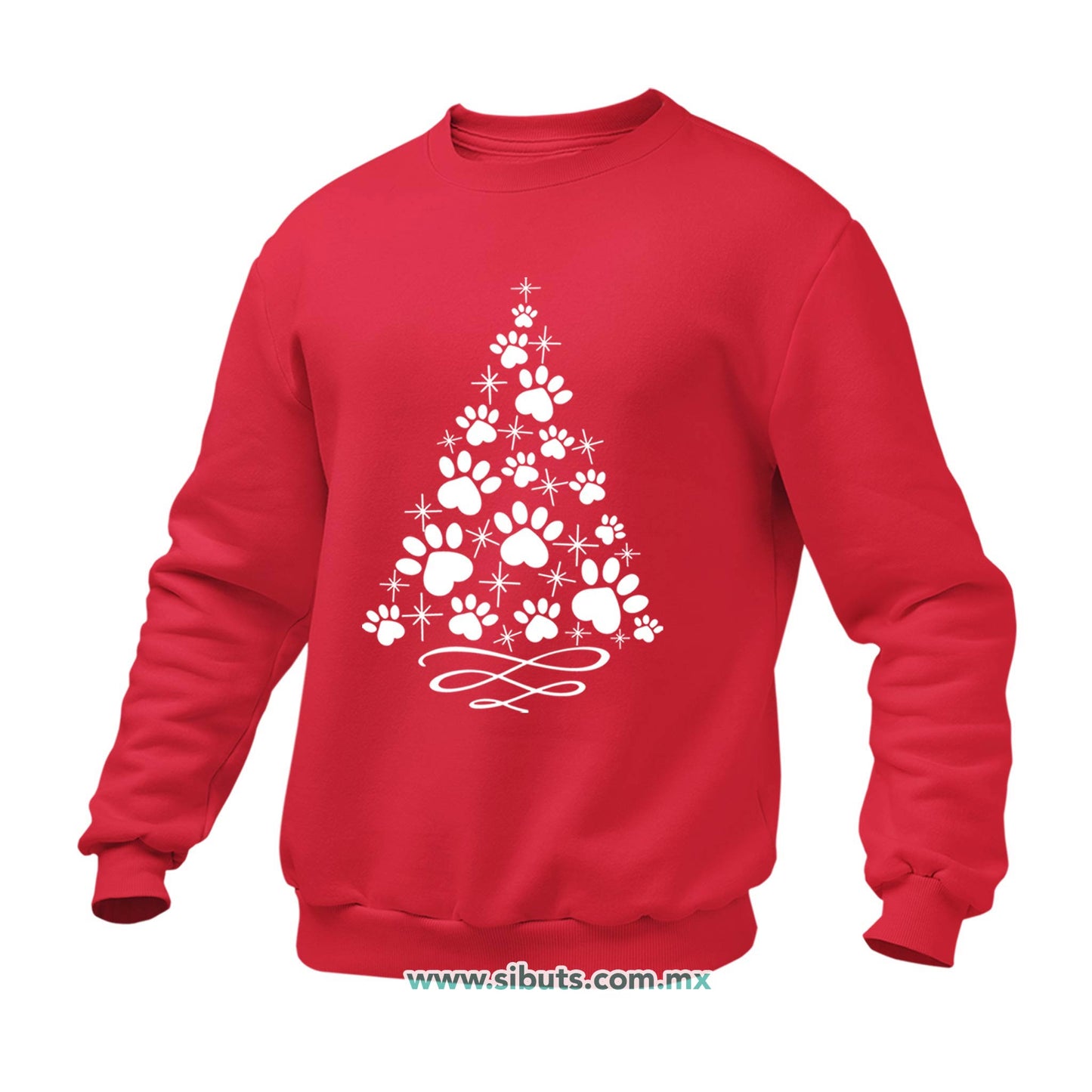 Sudadera Hombre Cuello Redondo Árbol Navidad Con Huella De Perrito