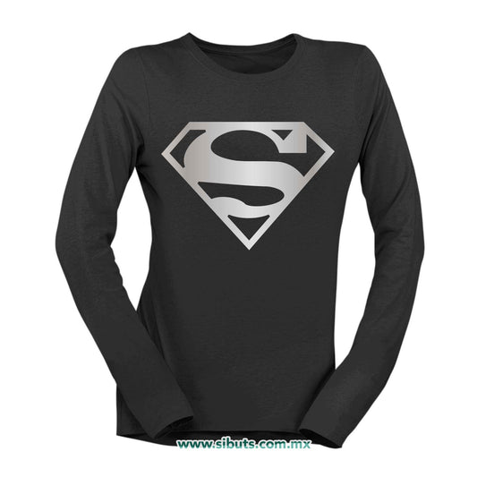 Playera Mujer Manga Larga Superman Silver
