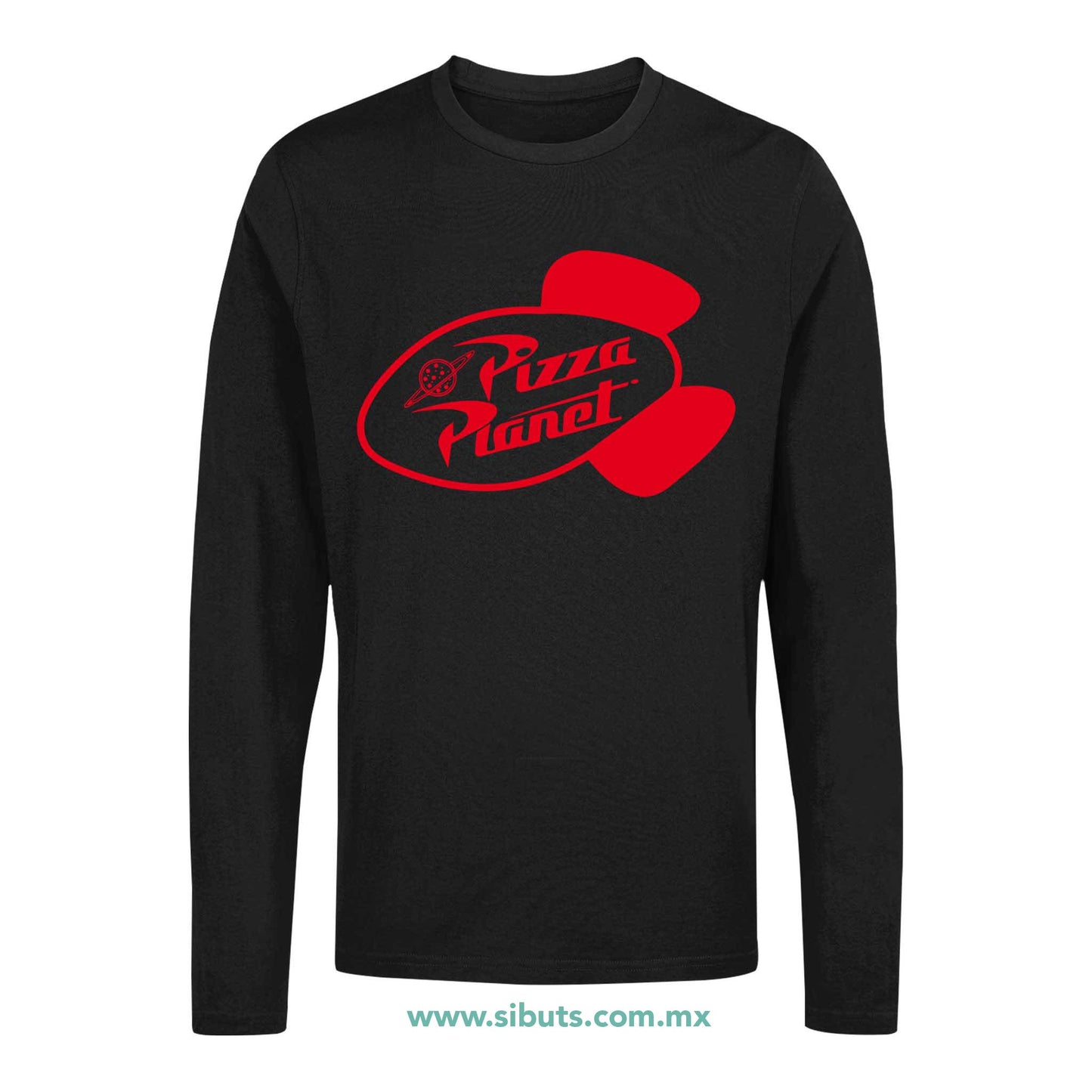 Playera Hombre Manga Larga Toy Story Pizza Planet Rojo